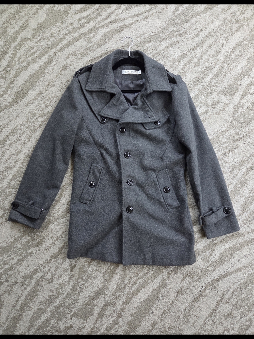 Men's Gray Double-Breasted Wool Blend Peacoat